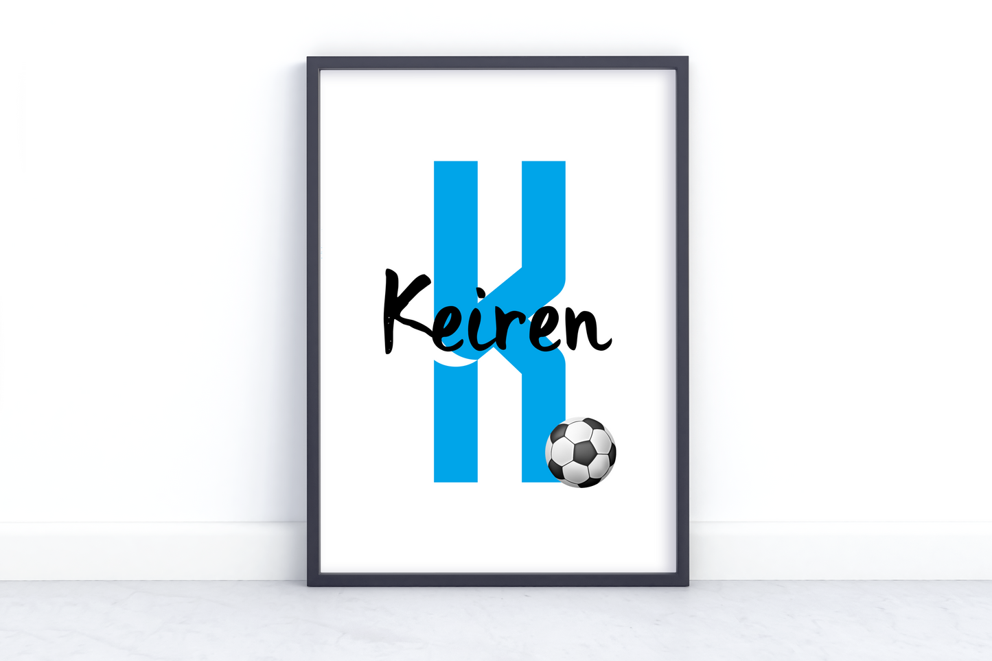 Personalised Football-themed Kid's Wall Art with Custom Initial and Team Colour - Ideal for Young Football Enthusiasts