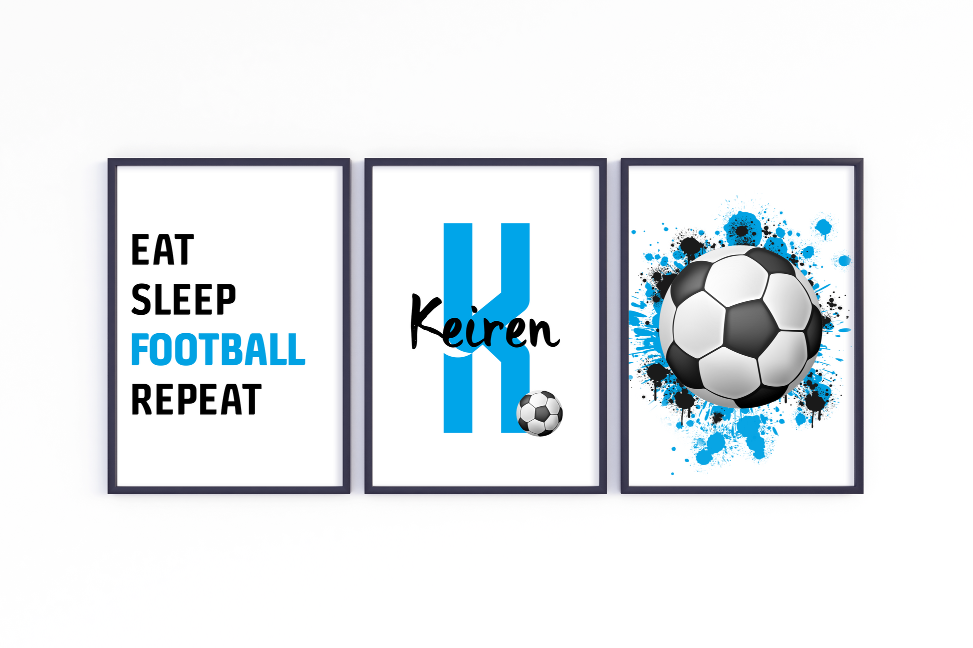 Personalised Football-themed Kid's Wall Art with Custom Initial and Team Colour - Ideal for Young Football Enthusiasts