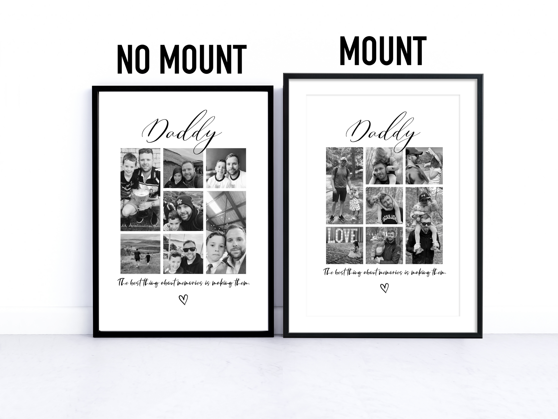 A beautifully framed personalised print featuring up to 9 cherished photos. Customisable title and quote options. Perfect for housewarming gifts, Father's Day, or adding a personal touch to a family