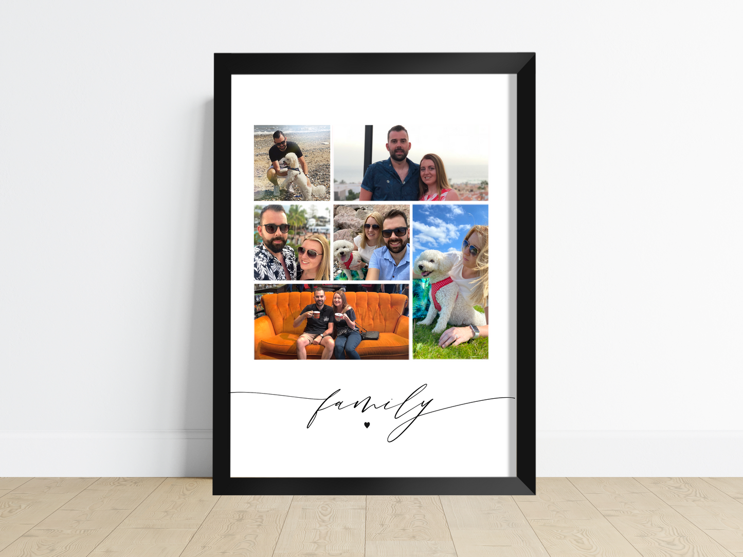 A beautifully framed personalised print featuring up to 9 cherished photos. Customisable title and quote options. Perfect for housewarming gifts, Father's Day, or adding a personal touch to a family home.