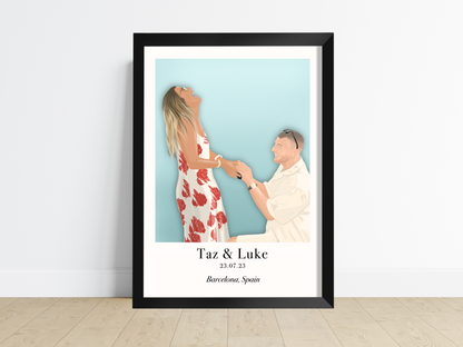 Hand-Drawn Portrait Home Decor Print - Personalised artwork capturing cherished memories with meticulous detail and vibrant colours, framed and ready to display. Perfect for heartfelt gifting on birthdays, anniversaries, and special occasions.