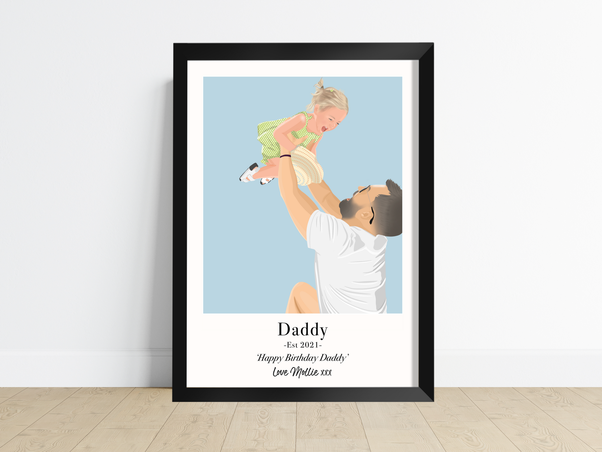 Hand-Drawn Portrait Home Decor Print - Personalised artwork capturing cherished memories with meticulous detail and vibrant colours, framed and ready to display. Perfect for heartfelt gifting on birthdays, anniversaries, and special occasions.