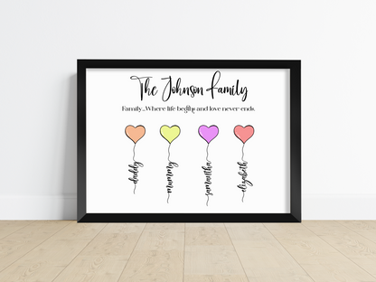 Personalised Family Balloon Connections Print