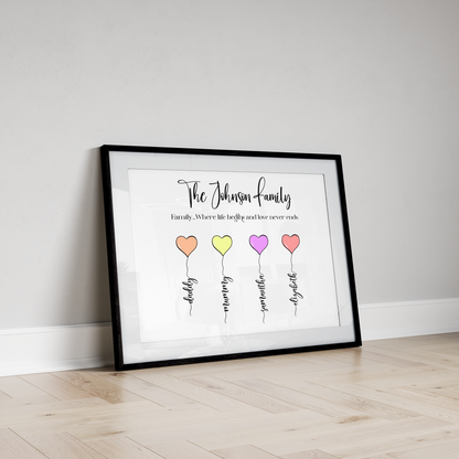 Personalised Family Balloon Connections Print