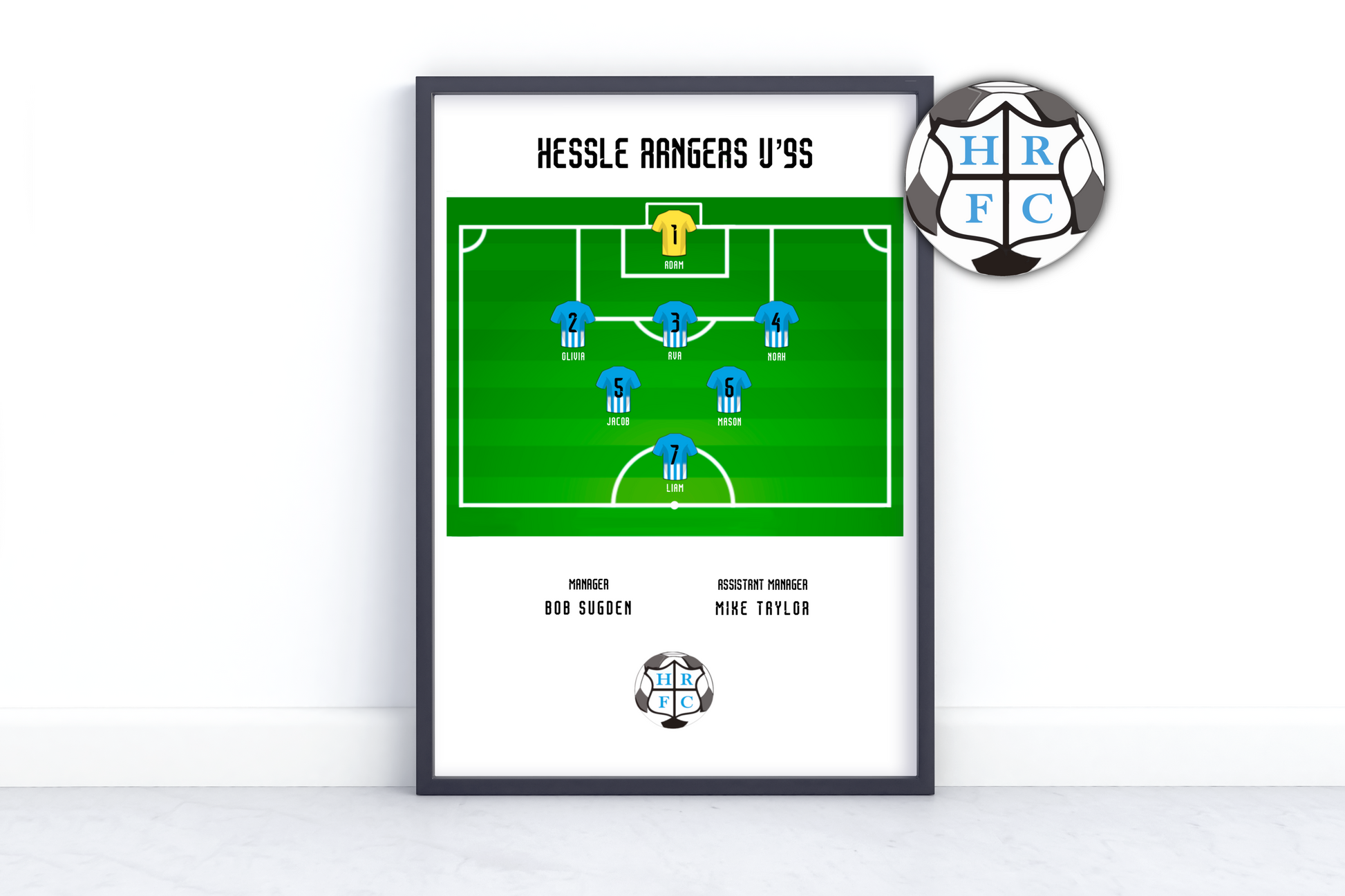 Personalised Sunday League Heroes Artwork - Your child's name and favourite number on a vibrant pitch, celebrating their love for the game in a unique home decor piece