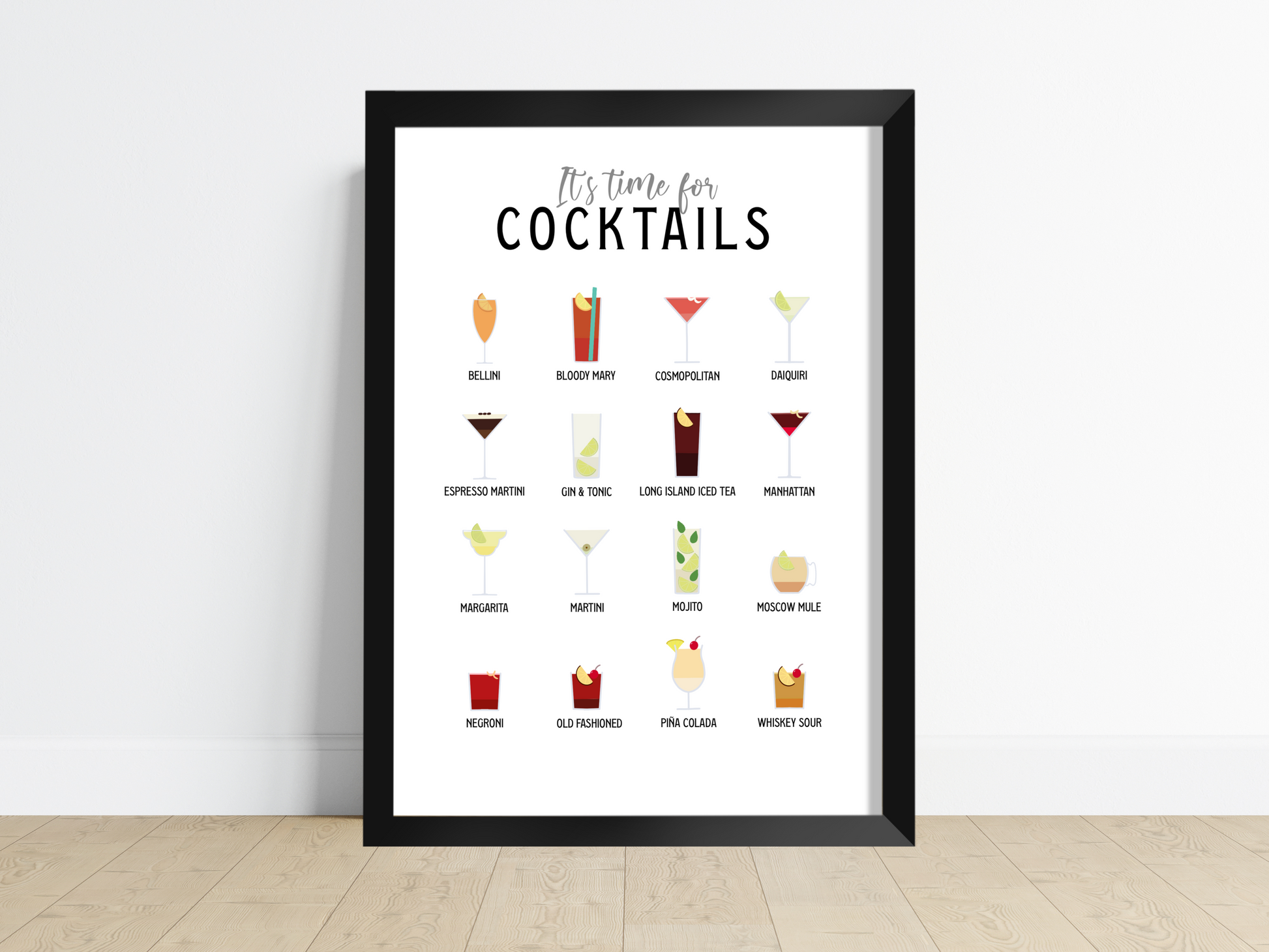 A visually stunning Mixology Art home decor print featuring meticulously illustrated cocktails, perfect for cocktail lovers. Elevate your space with this captivating piece, adding elegance and sophistication to your kitchen or bar area.