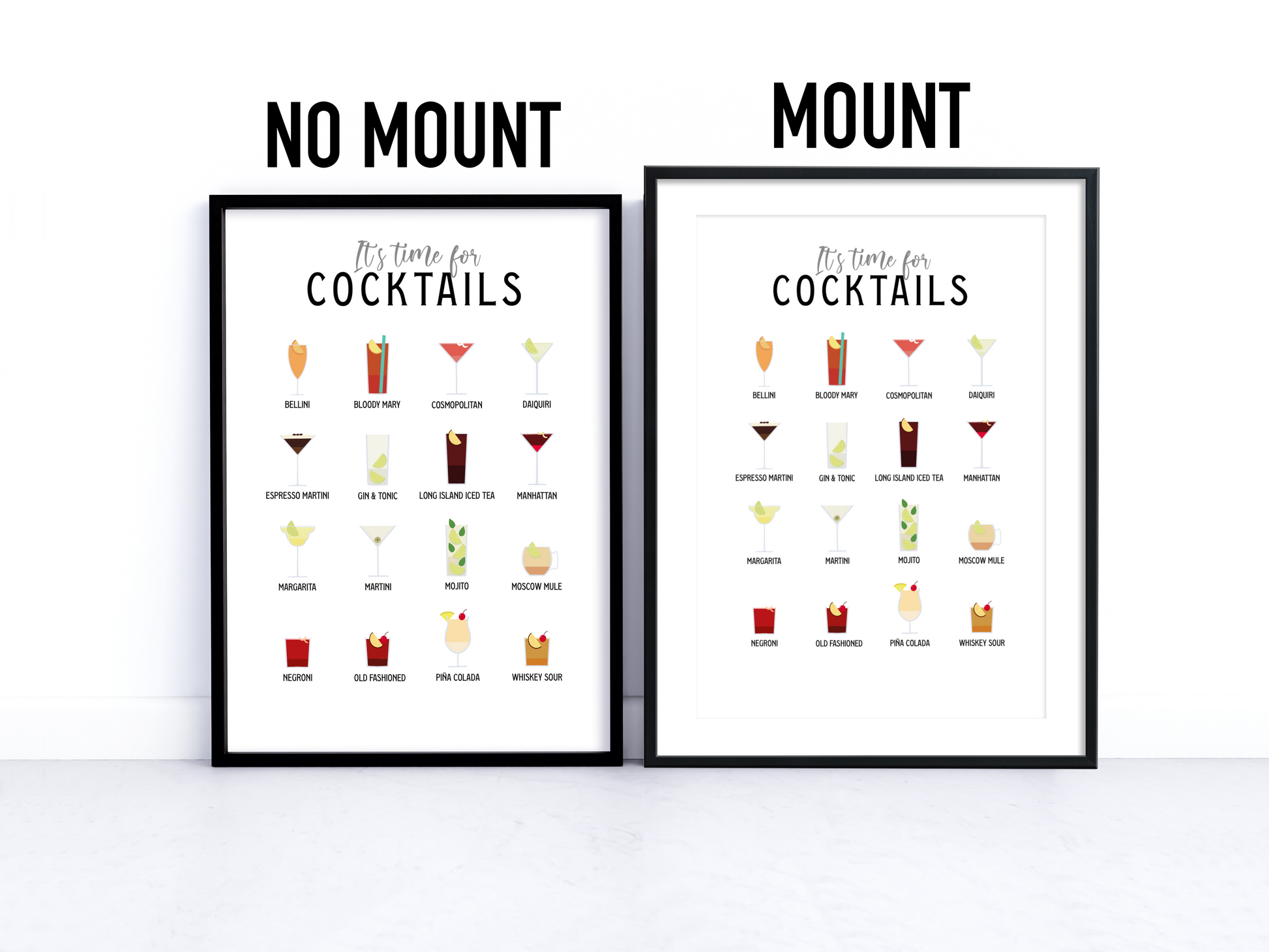 A visually stunning Mixology Art home decor print featuring meticulously illustrated cocktails, perfect for cocktail lovers. Elevate your space with this captivating piece, adding elegance and sophistication to your kitchen or bar area.