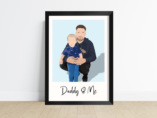 "Custom Daddy and Me Portrait: Cherished bond captured in a timeless artwork."